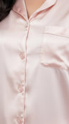 Pijama en satín rosa manga corta para mujer, fresca y elegante para dormir en clima cálido