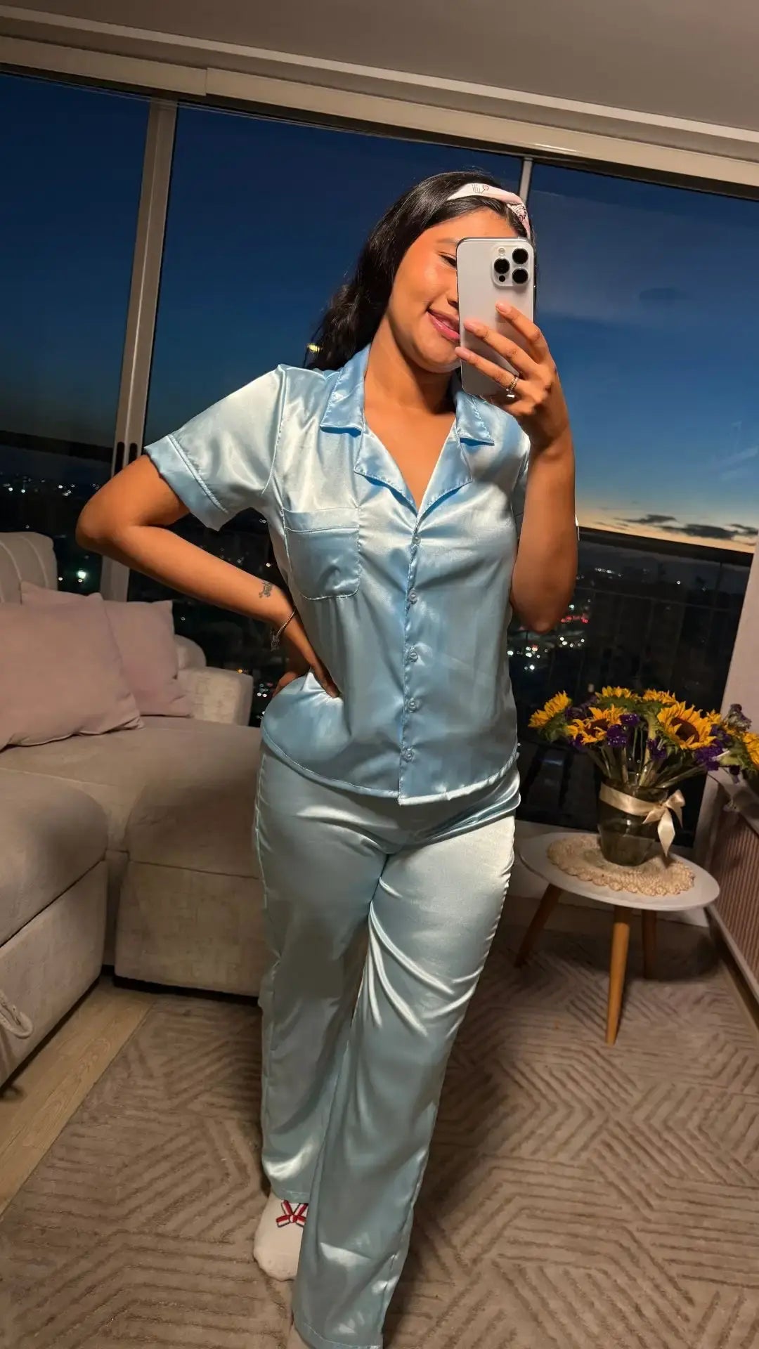 pijama-de-satin-manga-corta-azul