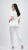Pijama en satín blanca manga corta para mujer, fresca y elegante para dormir en clima cálido